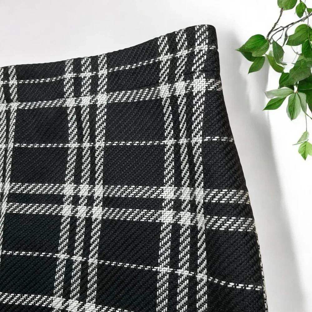 J. Crew Black & White Plaid Tweed Mini Skirt